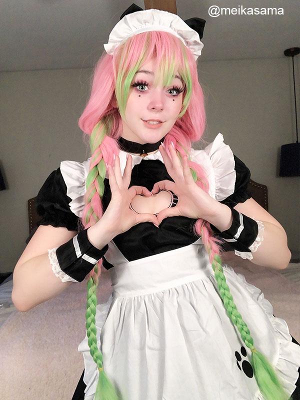 80cmピンクとグリーンの混ざった編み込みコスプレウィッグ