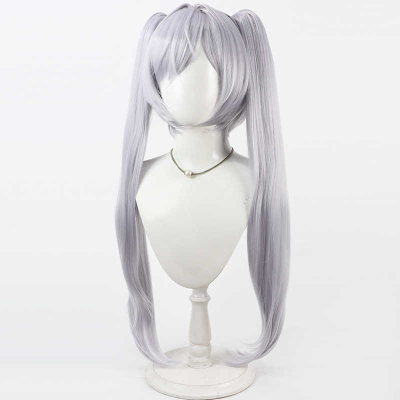 勝利の女神NIKKEシンデレラ100cm シルバーホワイトポニーテールコスプレウィッグ - NOKIJP - 