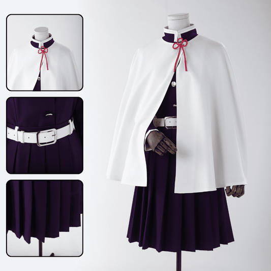 日本のアニメ風戦士コスプレ衣装 黒い制服に白いマントとプリーツスカート - NOKIJP - XS